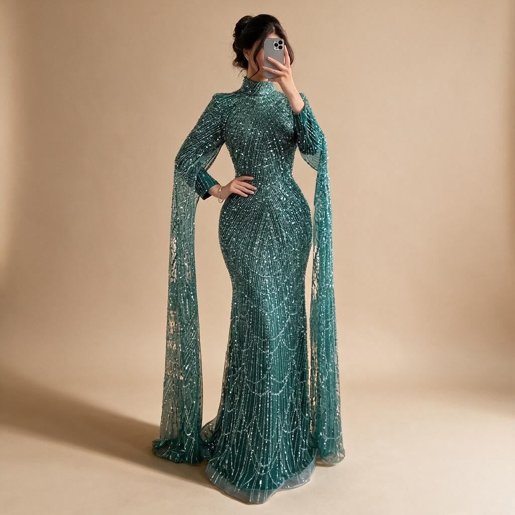 White High Neck Long Sleeve Mermaid Evening Dress 2026 Party Gowns for Women DLA72591 Customized | Nightbubo