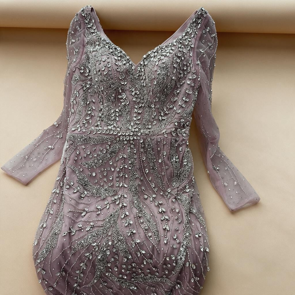 Pink V-neck Long Sleeves Mermaid Luxury Beaded Evening Dress 2026 Wedding Party Gowns DLA73191 Customized | Nightbubo
