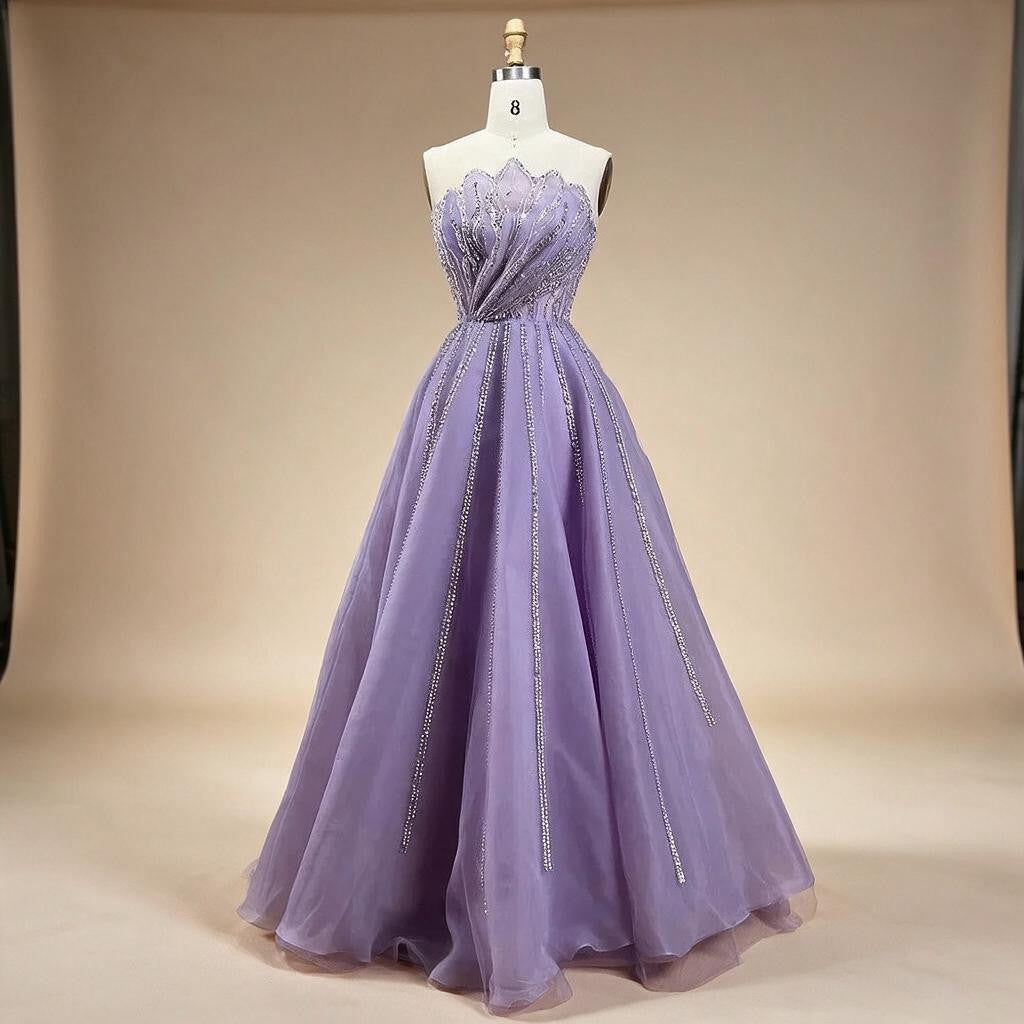Lilac Strapless A-line Beaded Evening Prom Dresses Graduation Party Gowns For Women DLA71643 Customized | Nightbubo