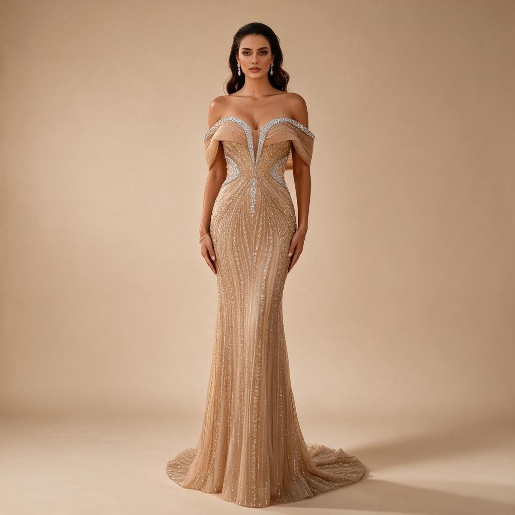 Customized Gold Mermaid Evening Dress 2026 Luxury Beaded Party Gowns for Women DLA73142A | Nightbubo