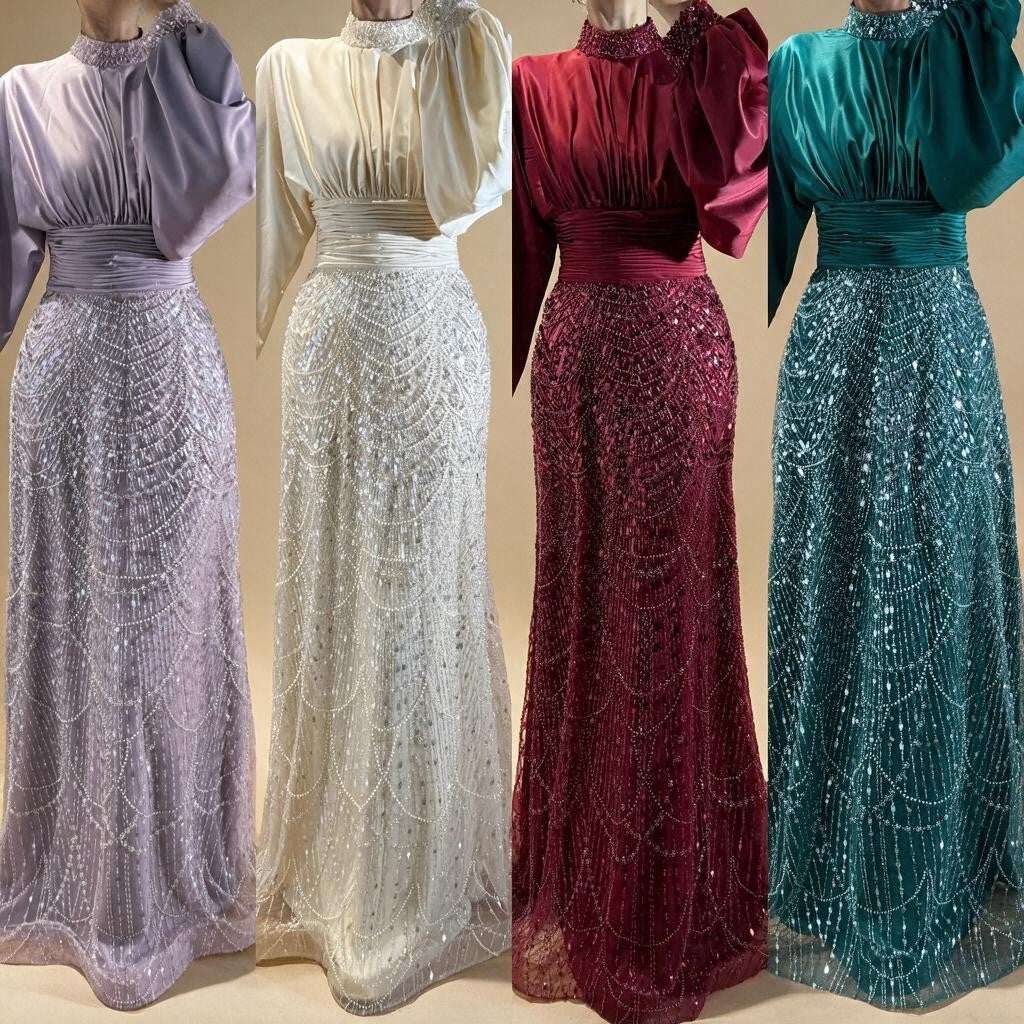 2026 Elegant Mauve Muslim Evening Gowns Dubai High Neck Full Sleeve Formal Party Dress for Women DLA73676 Customized | Nightbubo