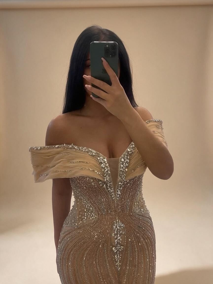 Customized Gold Mermaid Evening Dress 2026 Luxury Beaded Party Gowns for Women DLA73142A | Nightbubo