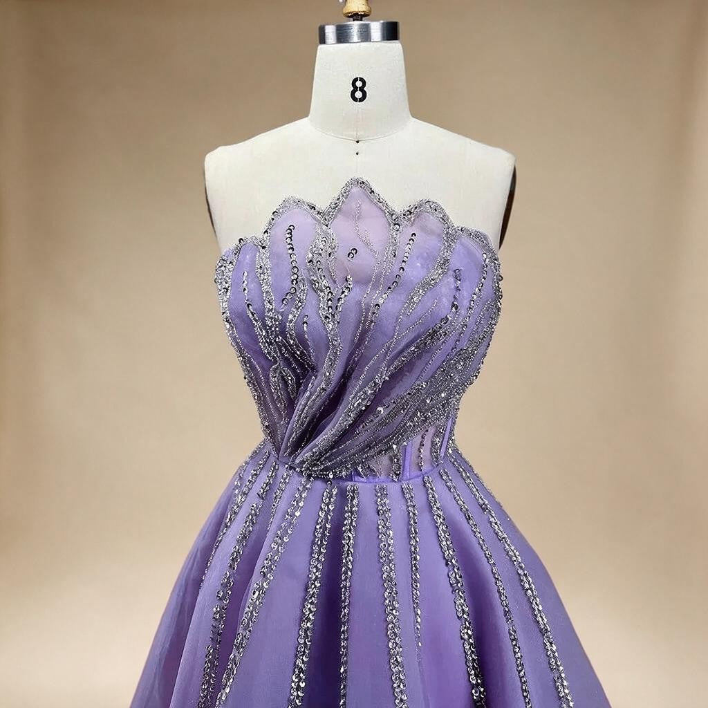 Lilac Strapless A-line Beaded Evening Prom Dresses Graduation Party Gowns For Women DLA71643 Customized | Nightbubo