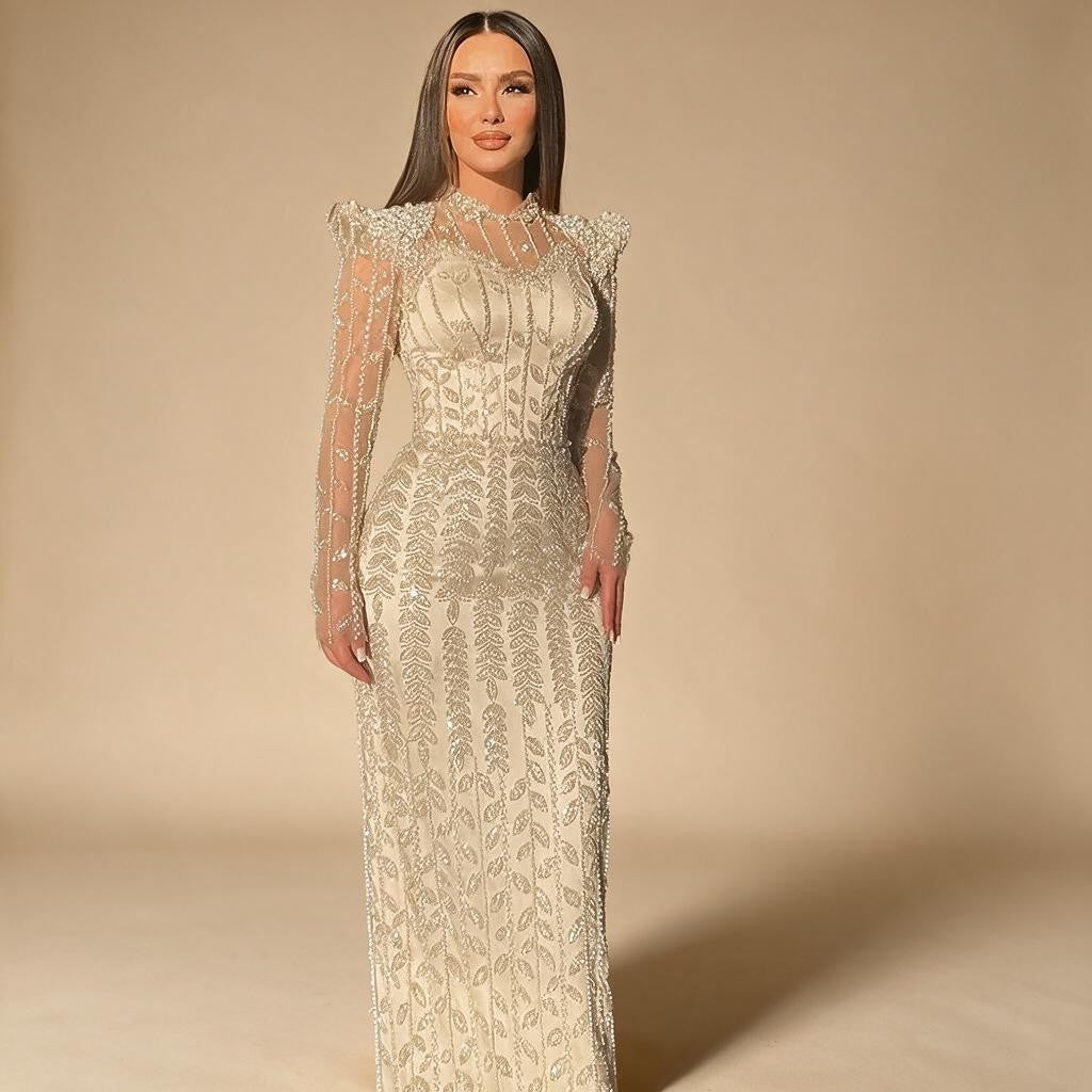 Pink Luxury Mermaid Pearls Beaded Dubai Evening Dress Gown for Formal Events DLA72826 Customized | Nightbubo