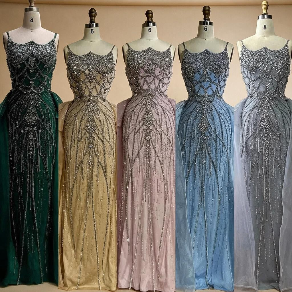 Pink Spaghetti Strap Mermaid Beaded Evening Dresses with Overskirt Formal Party Gowns for Women DLA72810 Customized | Nightbubo