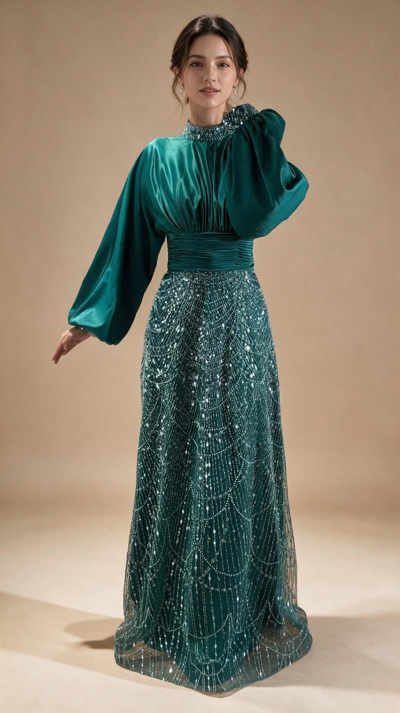 2026 Elegant Mauve Muslim Evening Gowns Dubai High Neck Full Sleeve Formal Party Dress for Women DLA73676 Customized | Nightbubo