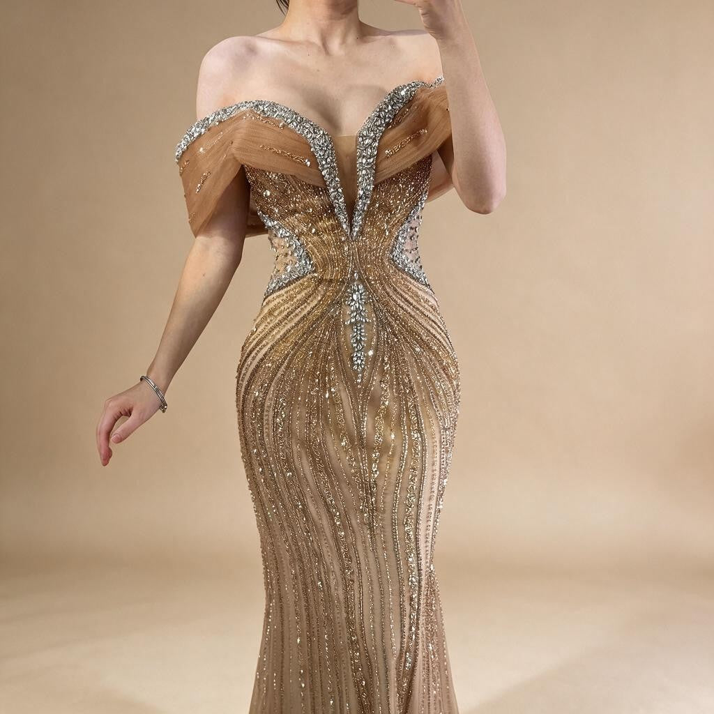 Customized Gold Mermaid Evening Dress 2026 Luxury Beaded Party Gowns for Women DLA73142A | Nightbubo