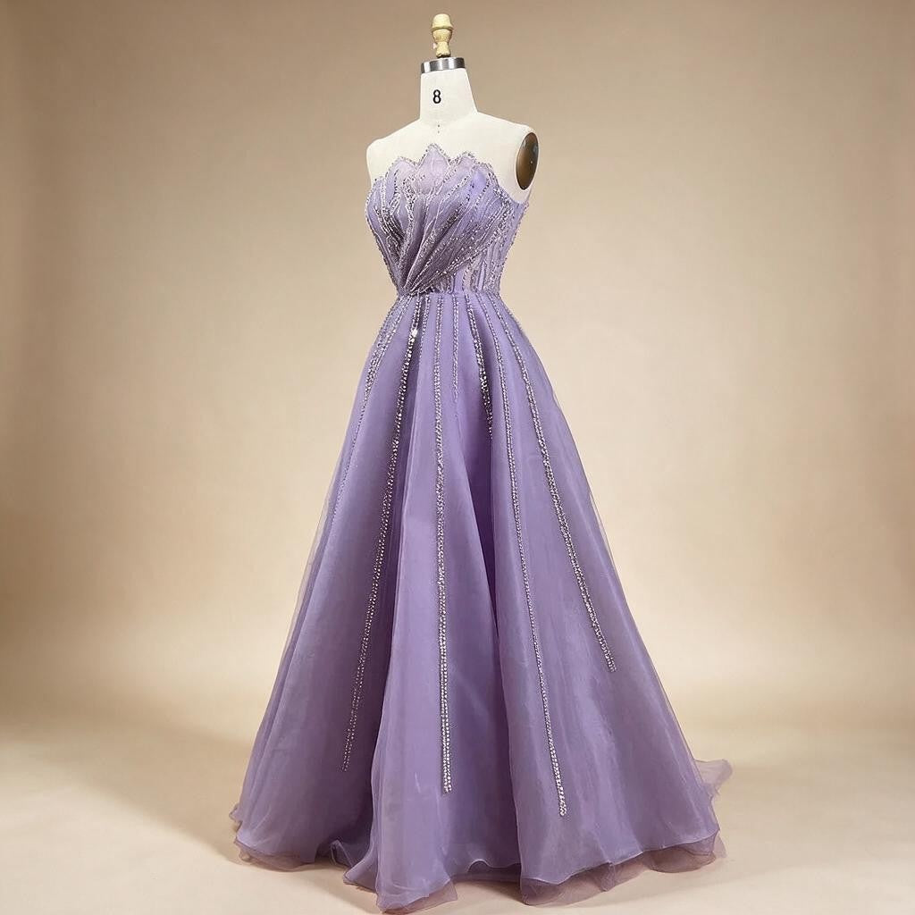 Lilac Strapless A-line Beaded Evening Prom Dresses Graduation Party Gowns For Women DLA71643 Customized | Nightbubo