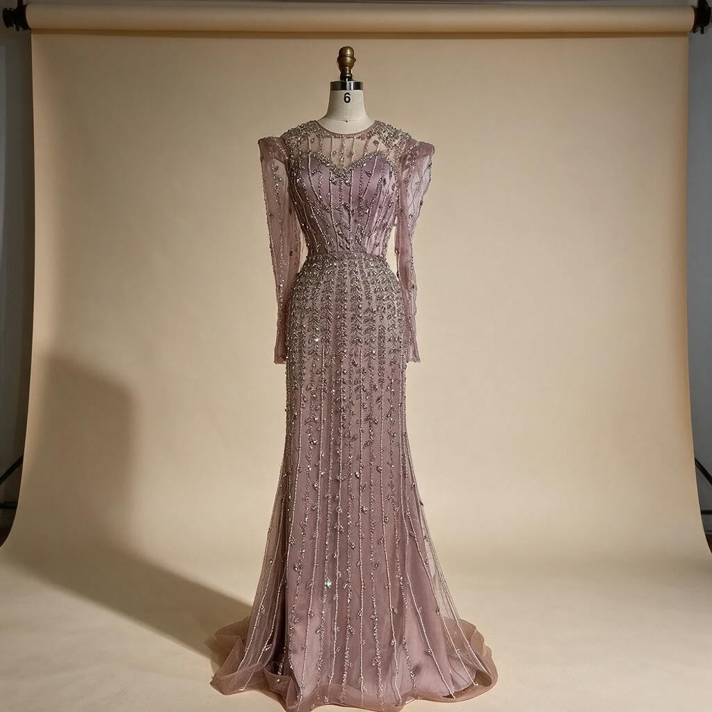 Pink Luxury Mermaid Pearls Beaded Dubai Evening Dress Gown for Formal Events DLA72826 Customized | Nightbubo