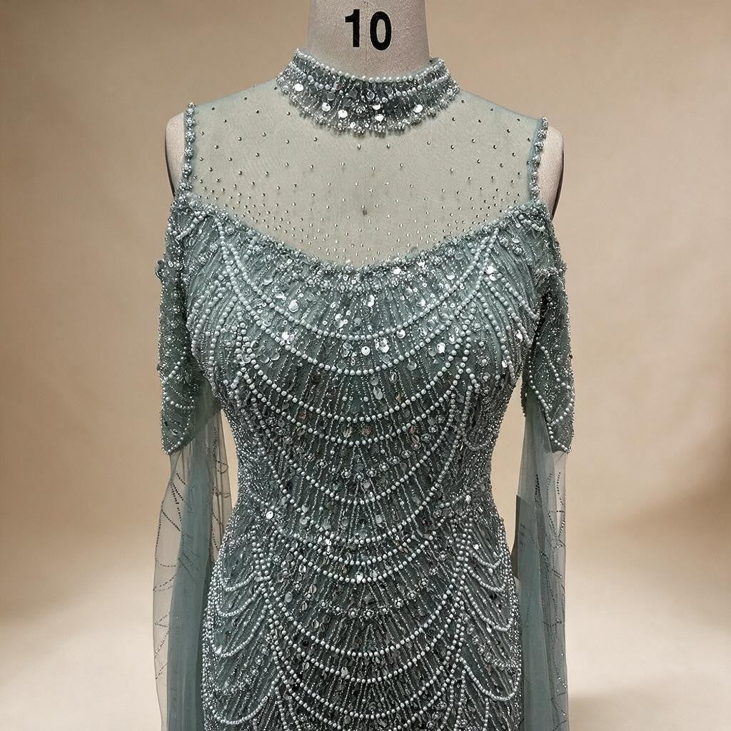 Dubai Purple Mermaid Cape Sleeves Beaded Long Evening Dress For Formal Occasion DLA71992 Customized | Nightbubo