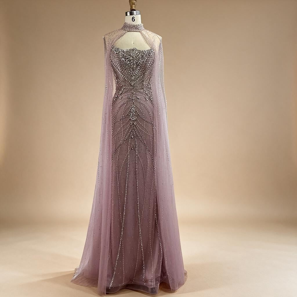 Pink Strapless Mermaid Beaded Evening Dress with Cape Wedding Party Gowns for Women DLA73195 Customized | Nightbubo