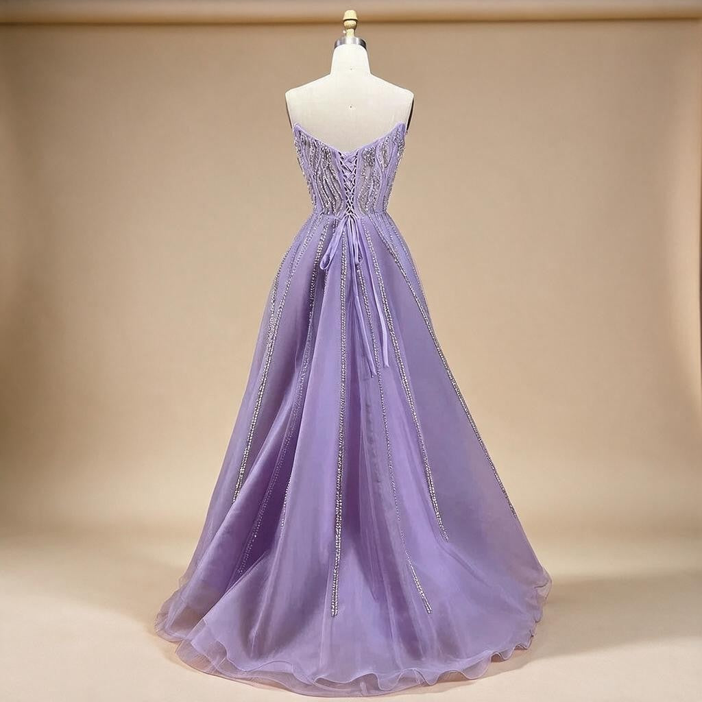 Lilac Strapless A-line Beaded Evening Prom Dresses Graduation Party Gowns For Women DLA71643 Customized | Nightbubo