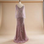 Pink V-neck Long Sleeves Mermaid Luxury Beaded Evening Dress 2026 Wedding Party Gowns DLA73191 Customized | Nightbubo