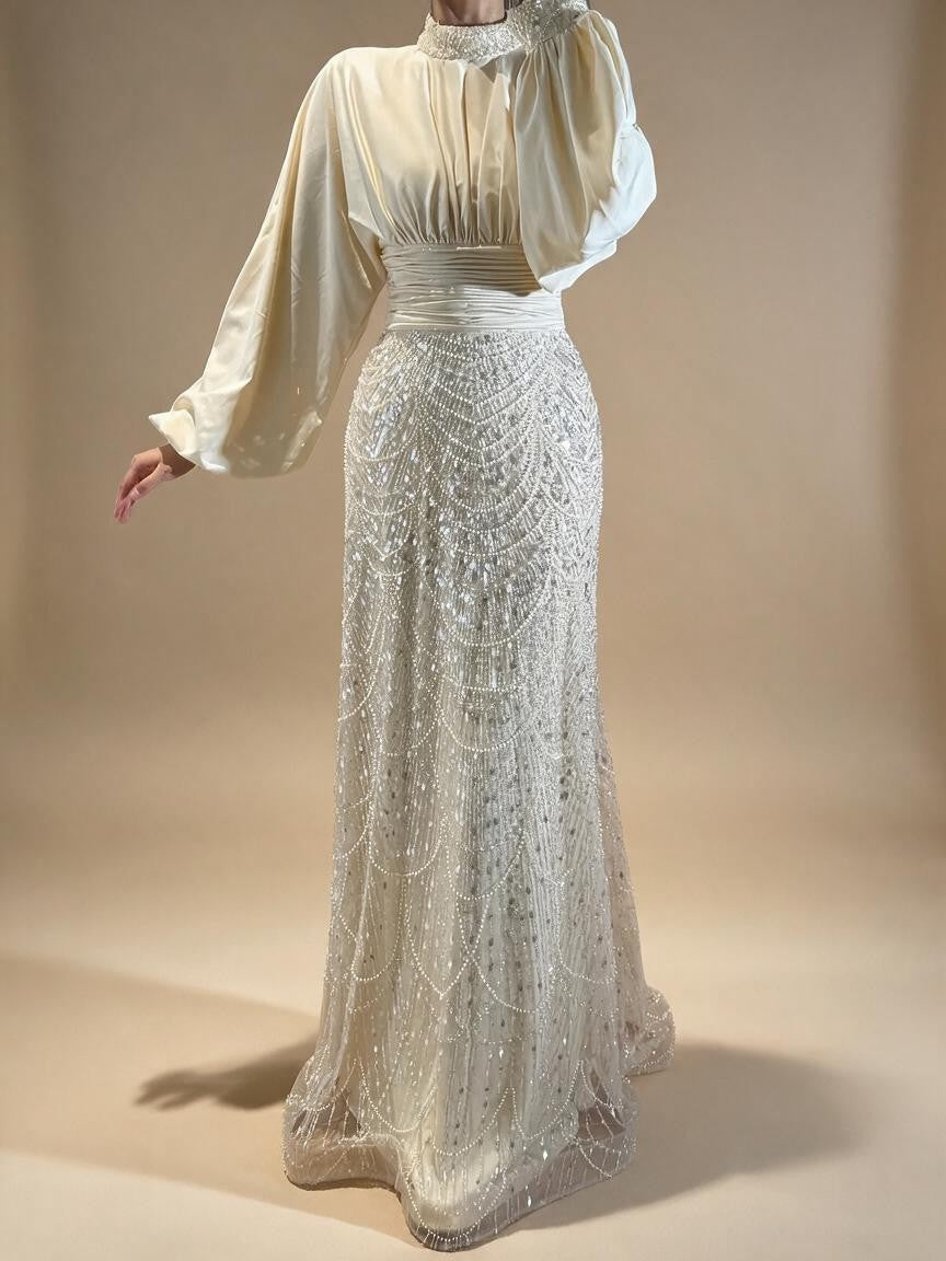 2026 Elegant Mauve Muslim Evening Gowns Dubai High Neck Full Sleeve Formal Party Dress for Women DLA73676 Customized | Nightbubo