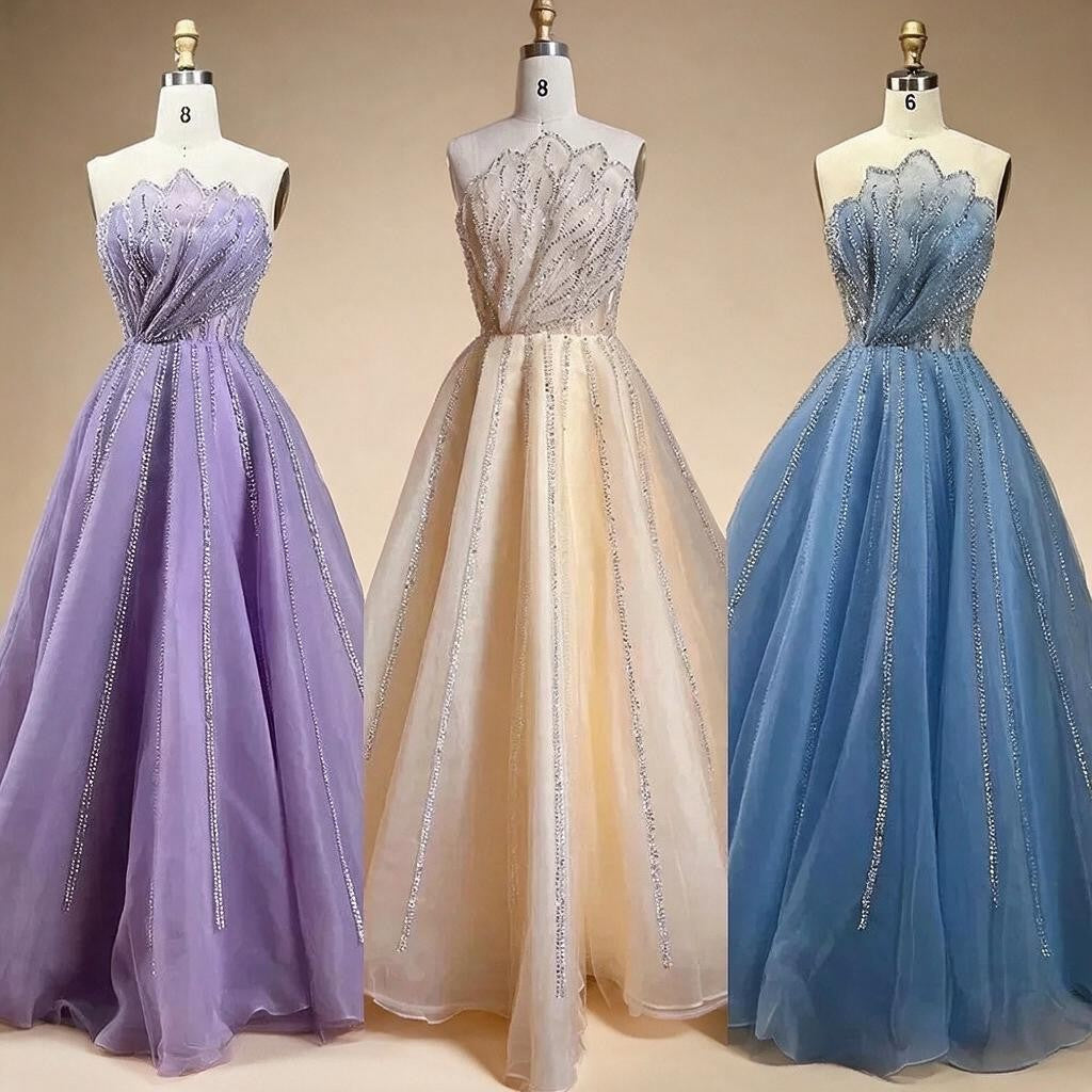 Lilac Strapless A-line Beaded Evening Prom Dresses Graduation Party Gowns For Women DLA71643 Customized | Nightbubo