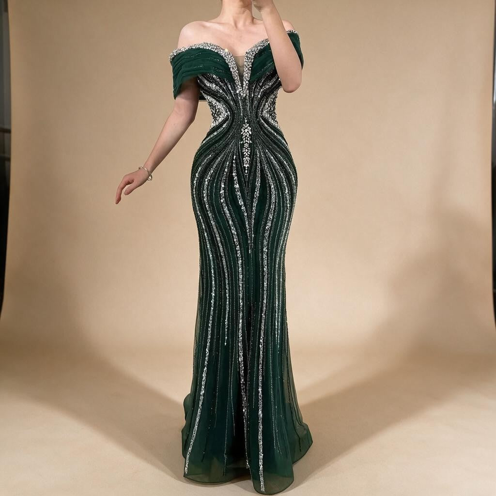 Customized Gold Mermaid Evening Dress 2026 Luxury Beaded Party Gowns for Women DLA73142A | Nightbubo