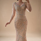 Pink V-neck Long Sleeves Mermaid Luxury Beaded Evening Dress 2026 Wedding Party Gowns DLA73191 Customized | Nightbubo