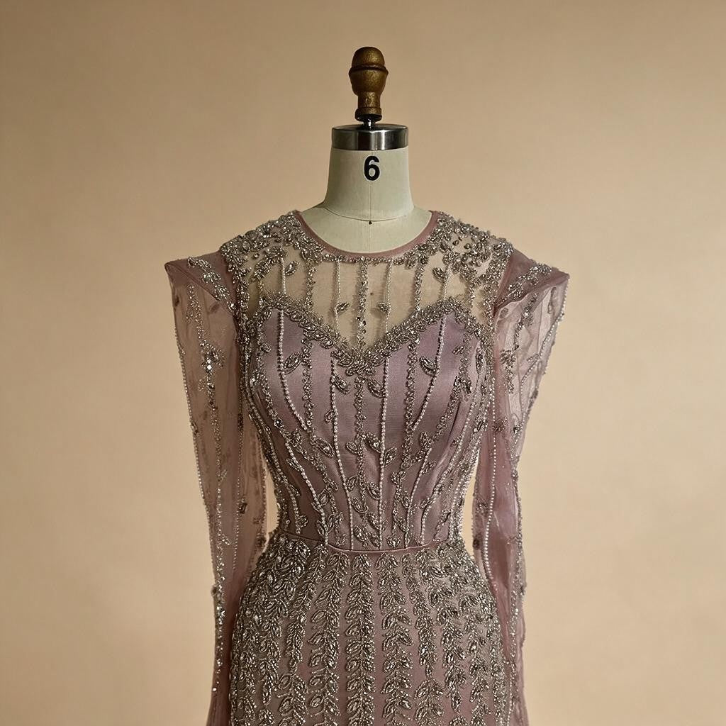 Pink Luxury Mermaid Pearls Beaded Dubai Evening Dress Gown for Formal Events DLA72826 Customized | Nightbubo