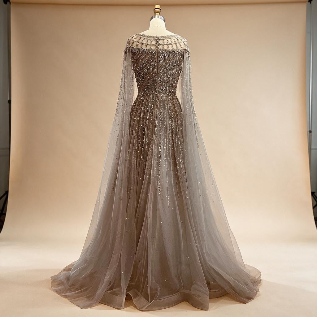 Pink A-line Evening Dress with Cape Sleeves Beaded Wedding Party Gowns for Women DLA72994 Customized | Nightbubo