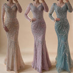 Pink V-neck Long Sleeves Mermaid Luxury Beaded Evening Dress 2026 Wedding Party Gowns DLA73191 Customized | Nightbubo
