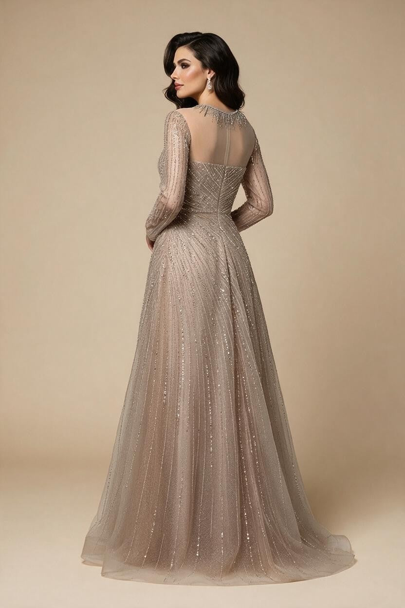 Custoomized Caramel Evening Prom Dress 2026 Elegant Long Sleeves A-Line Arabic Muslim Formal Party Gown DLA72563A | Nightbubo