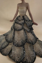 Customized Black Nude Strapless Evening Prom Dresses Sequined Tiered A-line Party Gowns for Women DLA72505A | Nightbubo