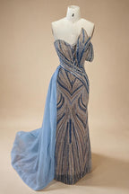 Blue Strapless Mermaid Beaded Evening Dresses with Skirt Formal Party Gwons for Women DLA72662 Customized | Nightbubo