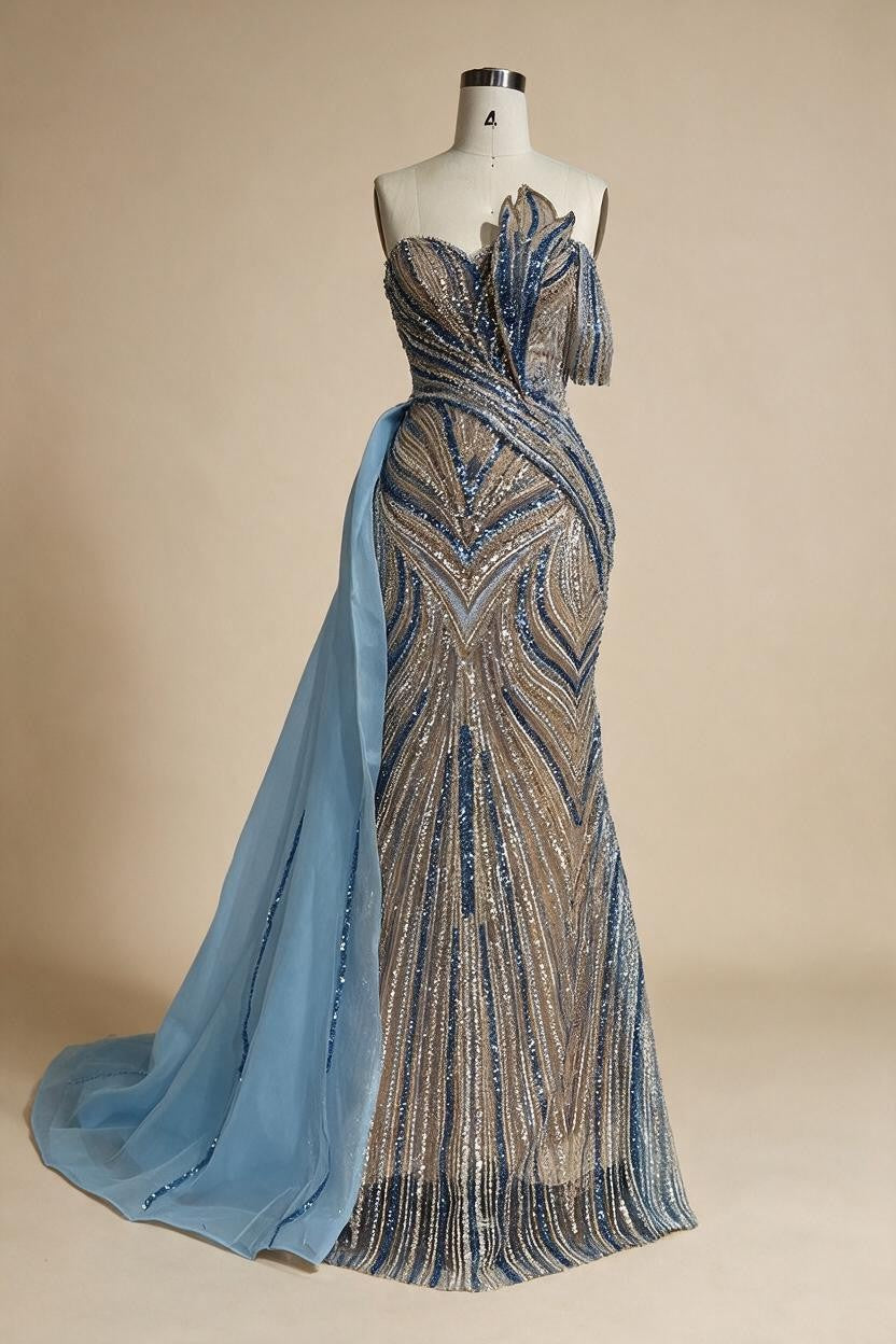 Blue Strapless Mermaid Beaded Evening Dresses with Skirt Formal Party Gwons for Women DLA72662 Customized | Nightbubo