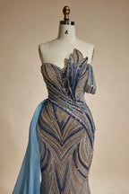 Blue Strapless Mermaid Beaded Evening Dresses with Skirt Formal Party Gwons for Women DLA72662 Customized | Nightbubo