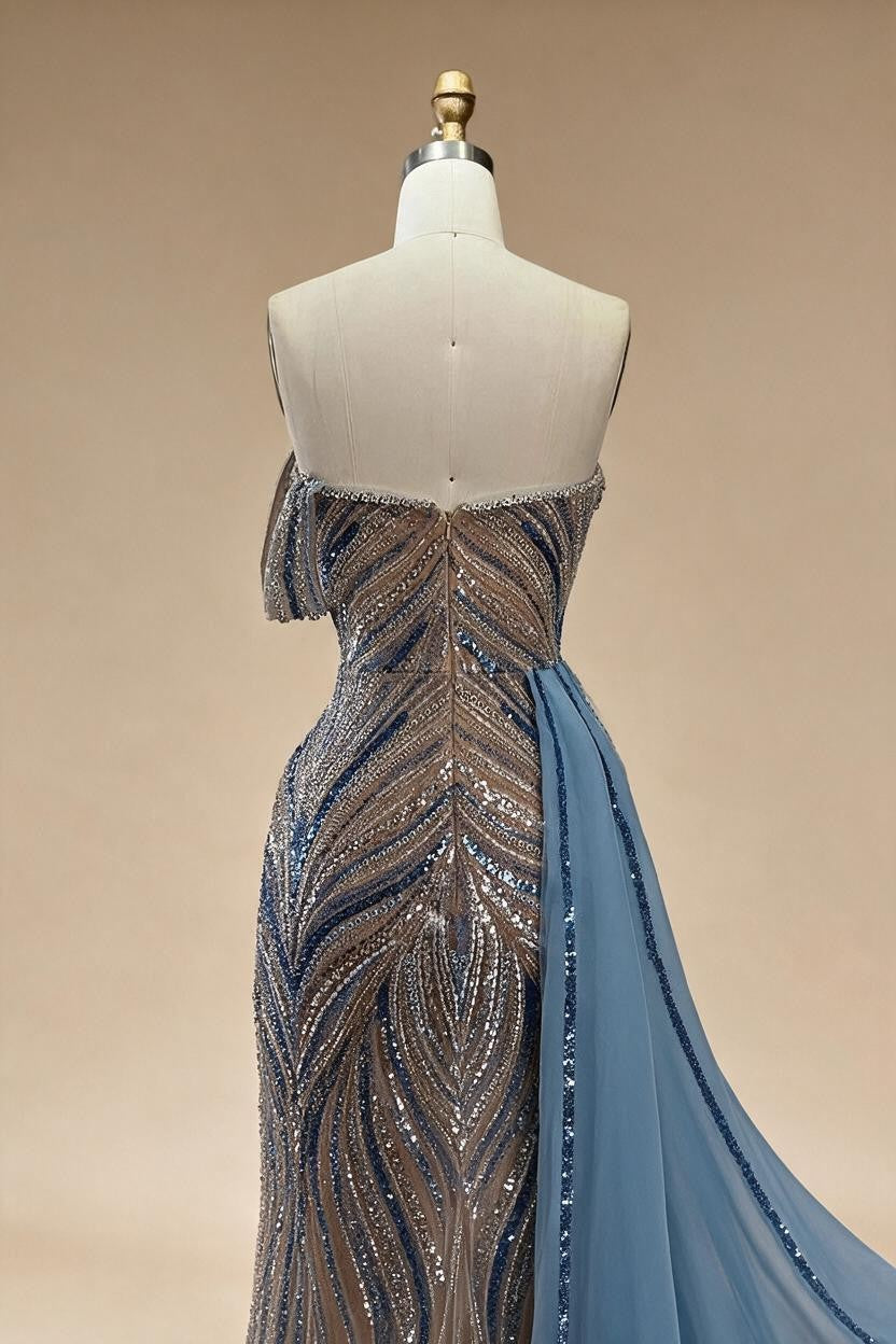 Blue Strapless Mermaid Beaded Evening Dresses with Skirt Formal Party Gwons for Women DLA72662 Customized | Nightbubo