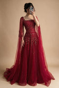 Red Square Collar A-Line Beaded Evening Dress with Cape Sleeves 2026 Party Gowns for Women DLA73089A Customized | Nightbubo