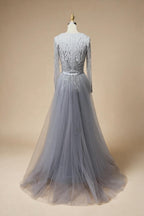 Customized Turquoise Long Sleeves Mermaid Beaded Evening Dresses Overskirt Party Gowns For Women DLA72239A | Nightbubo