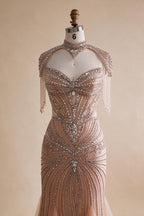 Nude Luxury Beaded Evening Dress with Tassel Wedding Party Gowns for Women DLA72897B Customized | Nightbubo