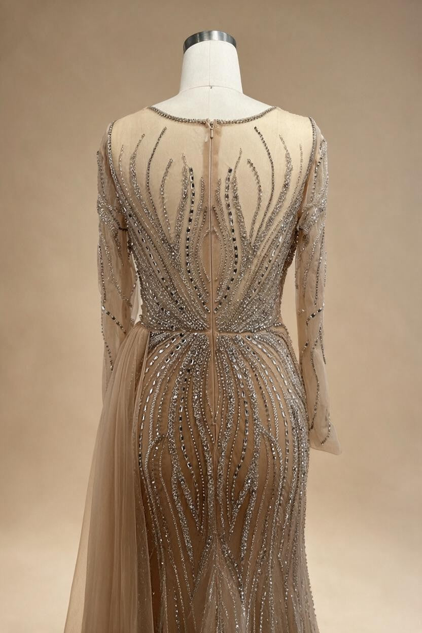 Nude Long Sleeves Beaded Evening Dresses with Skirt Party Gowns for Formal Occasion DLA72812 Customized | Nightbubo