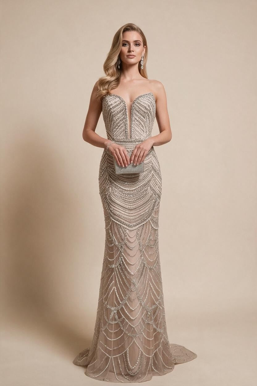Mermaid Beaded Pearls Evening Gala Dresses 2026 High End Strapless Party Gowns Robe De Soiree DLA72900 Customized | Nightbubo