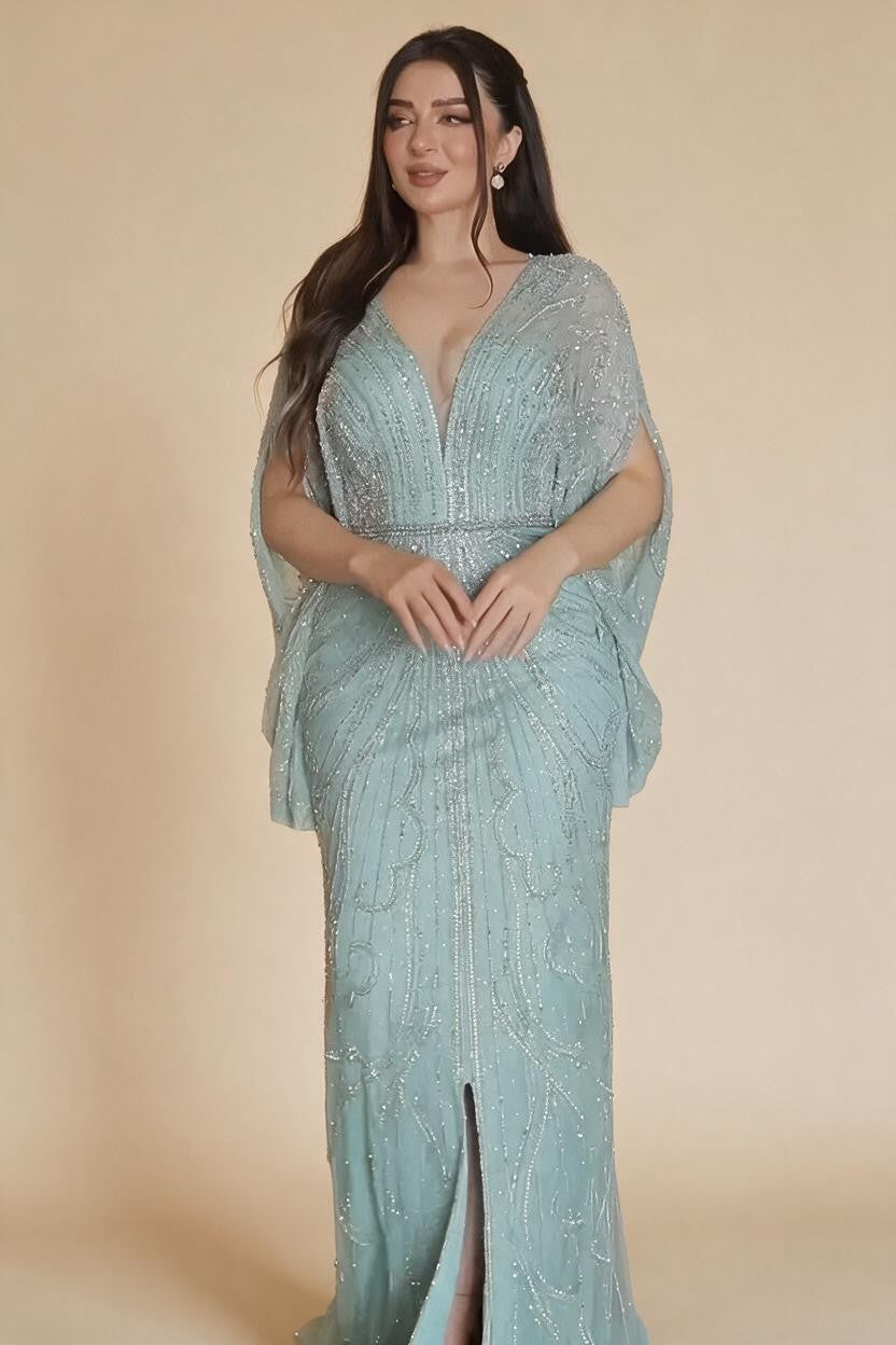 Nude V-neck Mermaid Beaded Evening Dresses Wedding Party Gowns For Women DLA72288A Customized | Nightbubo