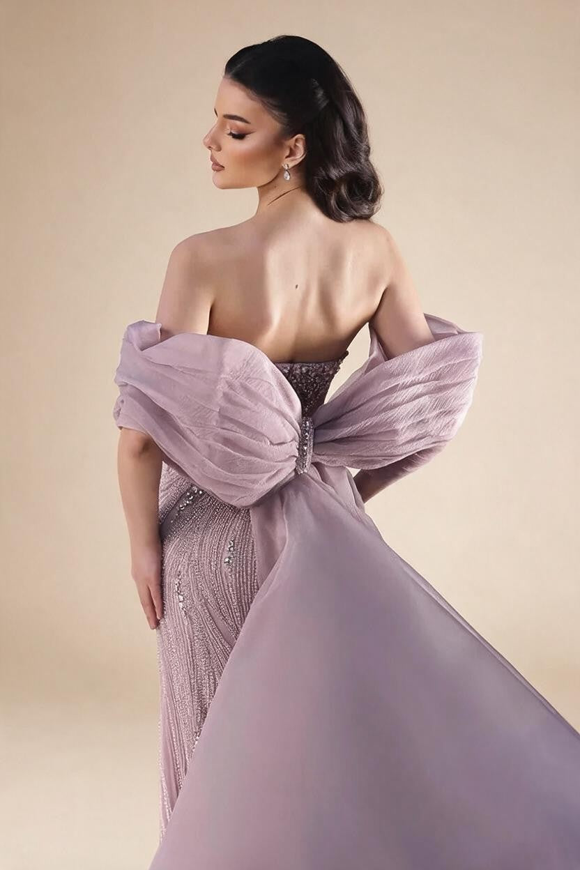 Pink Mermaid Beaded Evening Dresses with Cape Wedding Party Gowns for Women DLA73061 Customized | Nightbubo