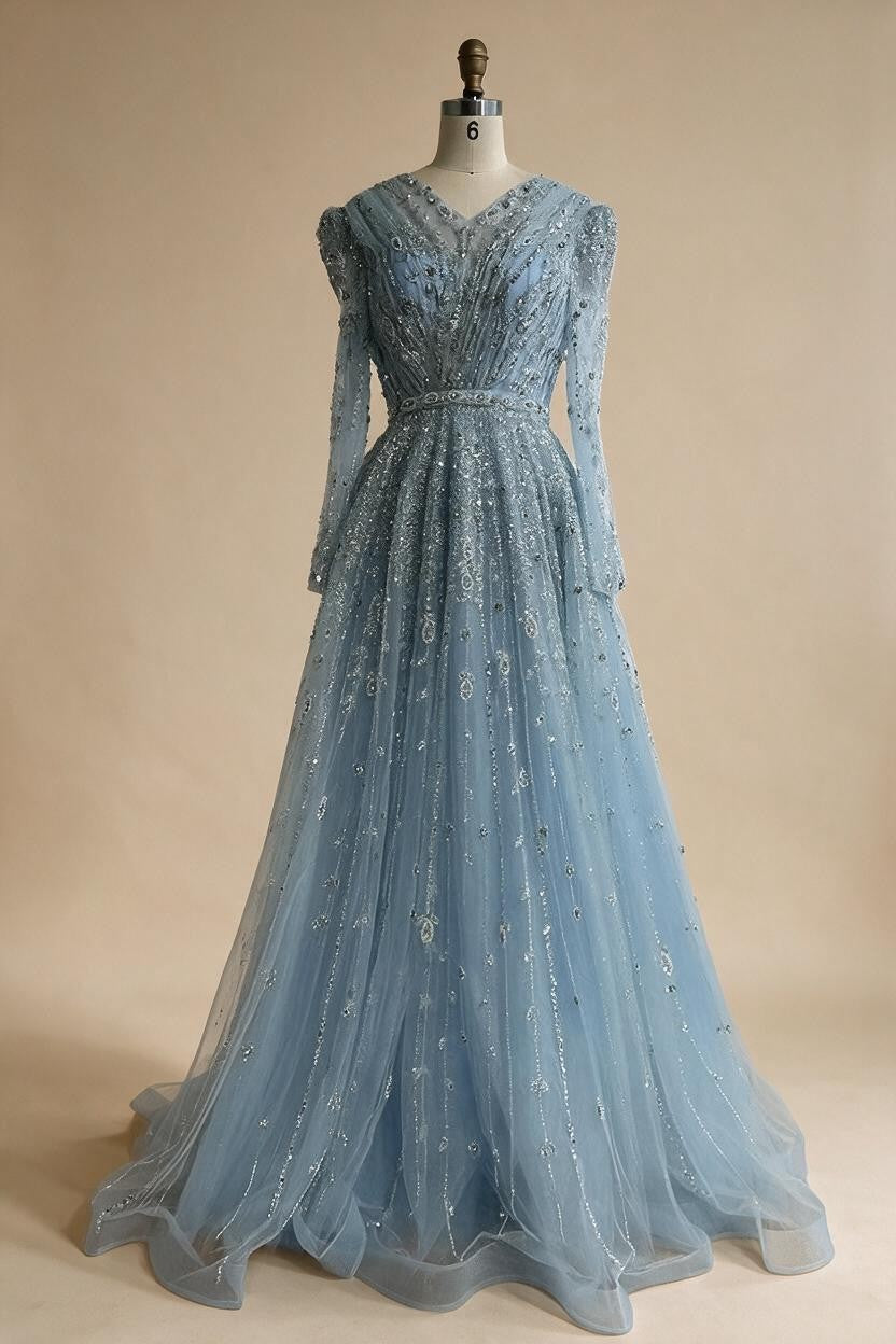 Saudi Arabic Elegant Nude A-Line Beaded Evening Dress Gown For Wedding Occasion 2025 DLA71803D Customized (ZD17240)