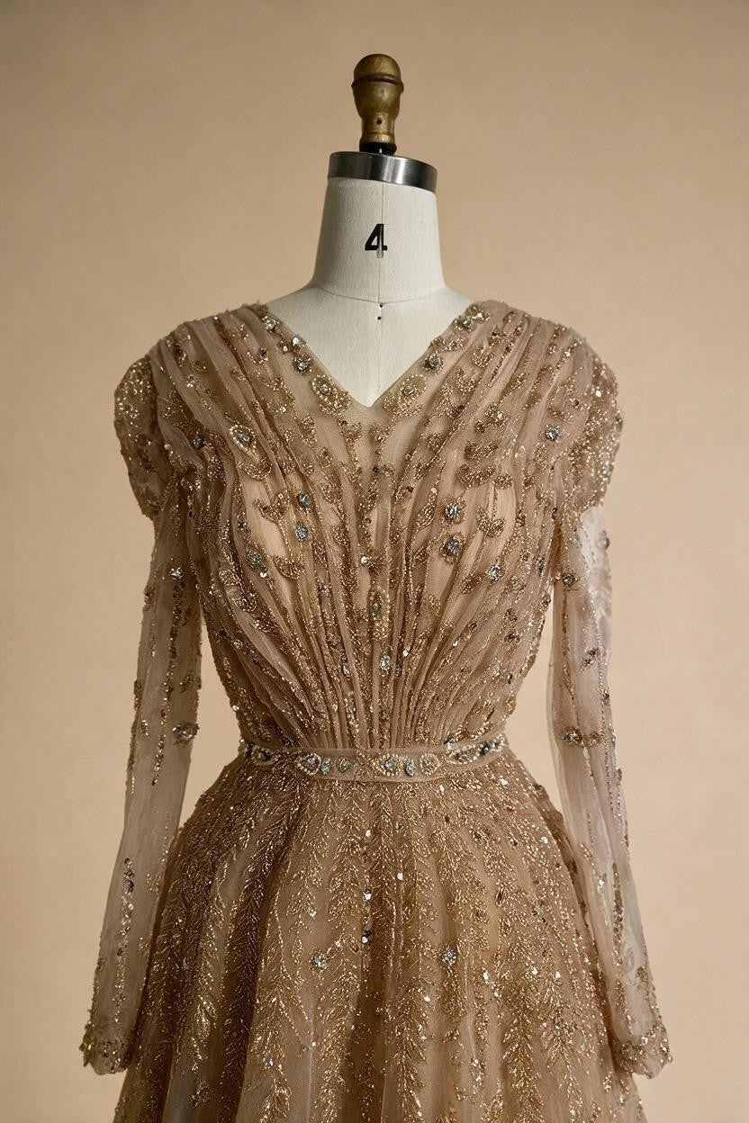 Saudi Arabic Elegant Nude A-Line Beaded Evening Dress Gown For Wedding Occasion 2025 DLA71803D Customized (ZD17240)