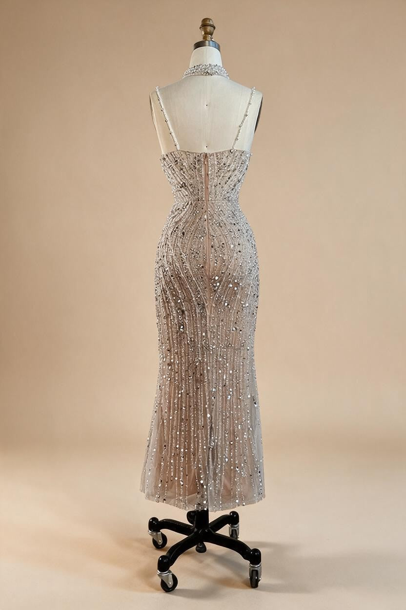 Nude Mermaid Beaded Evening Dresses Ankle Length Party Gowns for Women DLA72047D Customized | Nightbubo