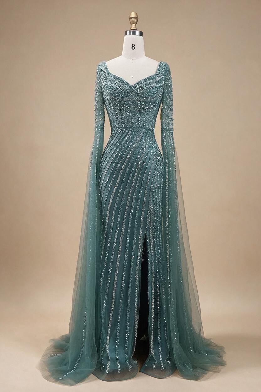 Turquoise Beaded Sweetheart Mermaid Evening Gown Overskirt Dubai Party Dresses for Women DLA72314 Customized | Nightbubo
