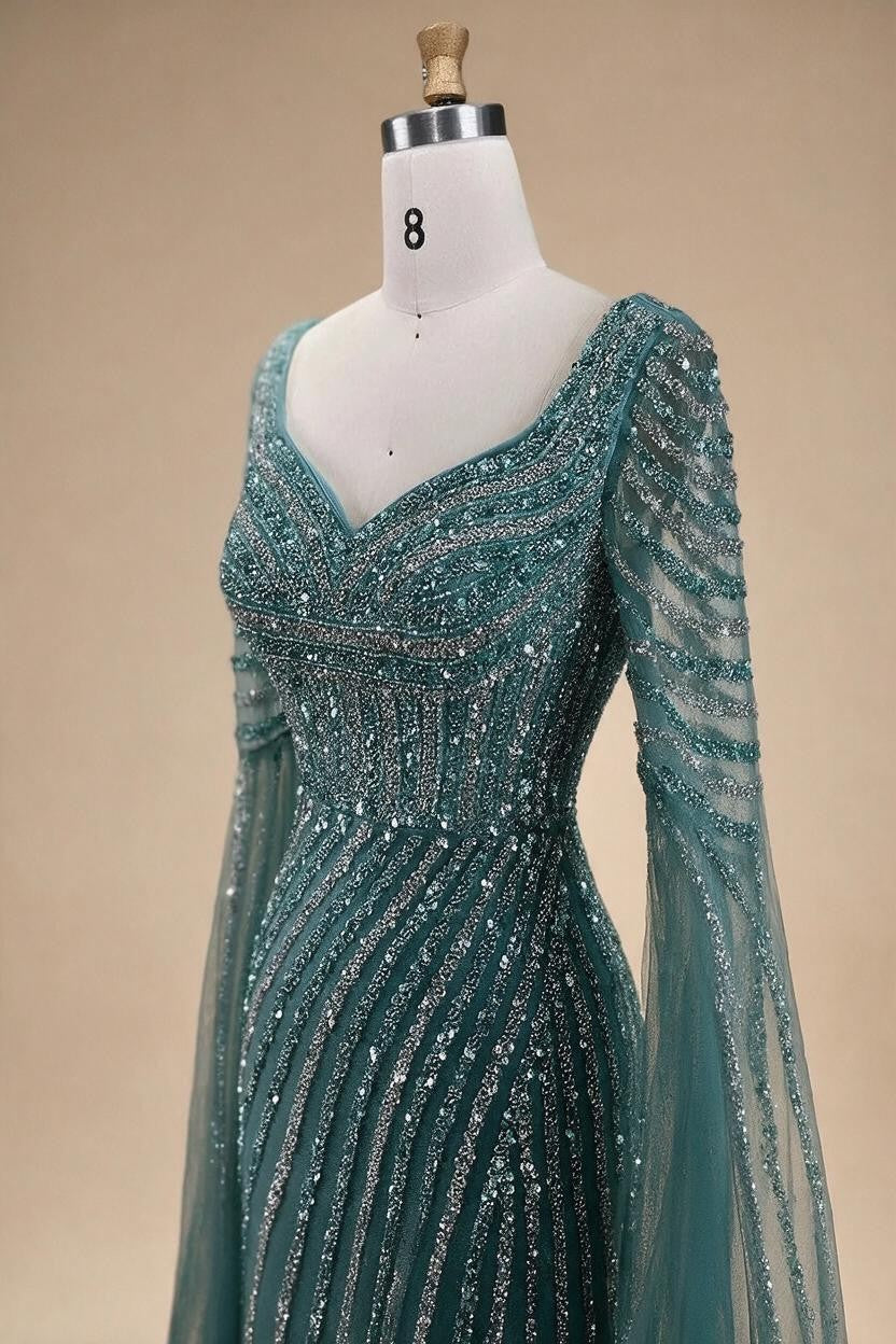 Turquoise Beaded Sweetheart Mermaid Evening Gown Overskirt Dubai Party Dresses for Women DLA72314 Customized | Nightbubo