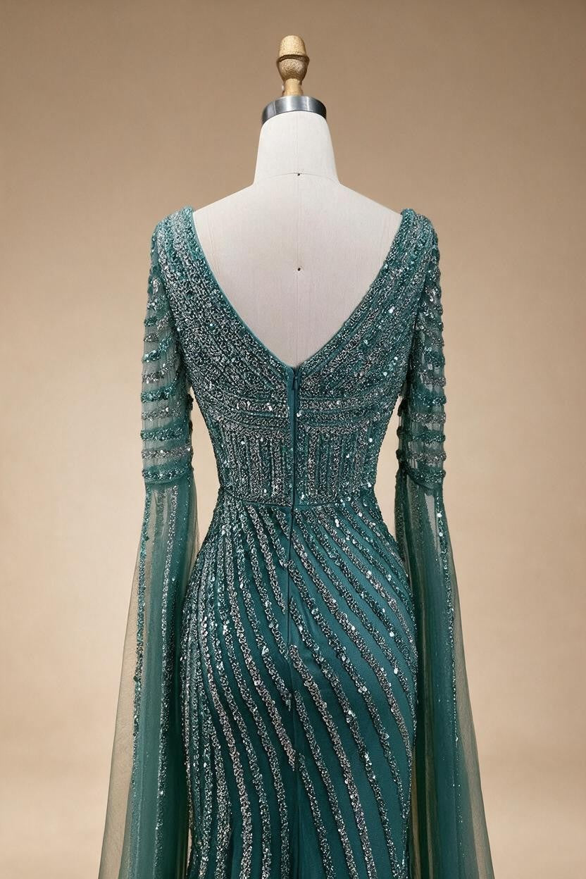 Turquoise Beaded Sweetheart Mermaid Evening Gown Overskirt Dubai Party Dresses for Women DLA72314 Customized | Nightbubo