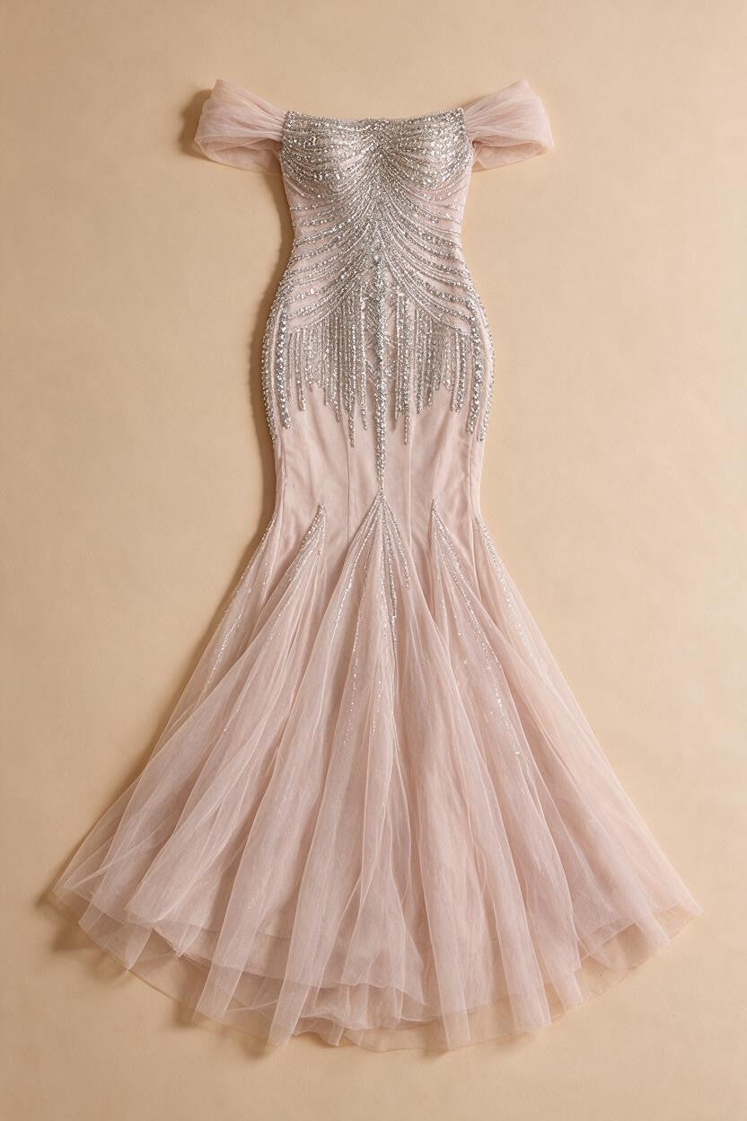 2026 Nude Off Shoulder Mermaid Beaded Evening Gowns Wedding Party Dresses for Women DLA73214 Customized | Nightbubo