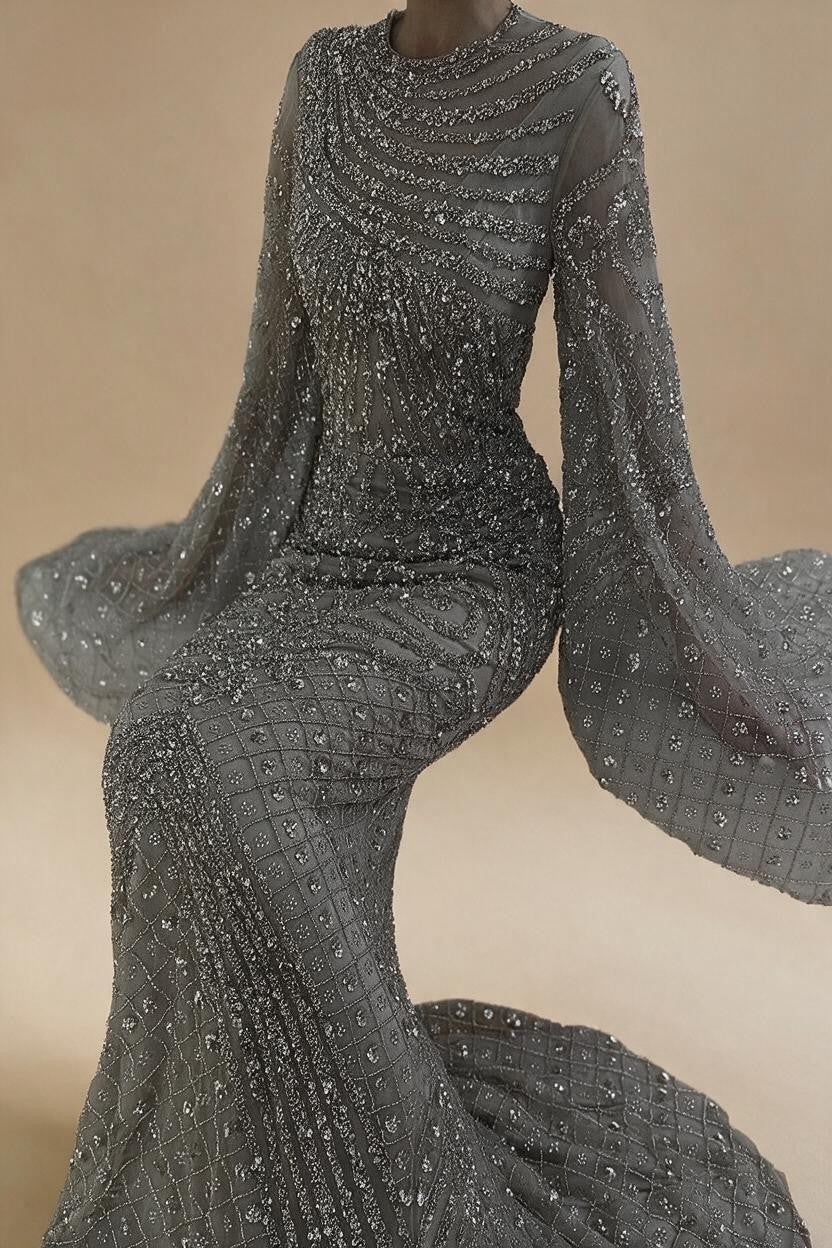 Flared Sleeves Caramel Beaded Dubai Mermaid Evening Dresses Gowns for Party DLA72771 Customized | Nightbubo