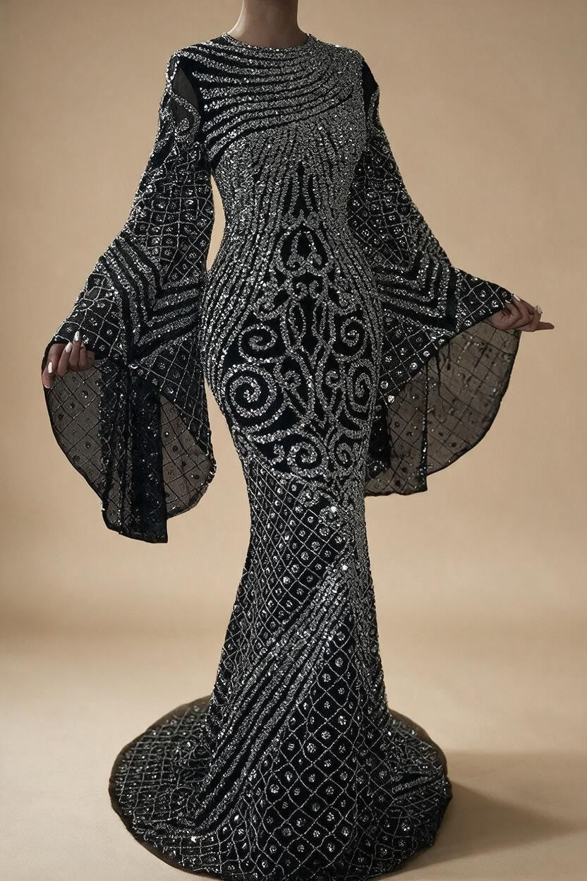 Flared Sleeves Caramel Beaded Dubai Mermaid Evening Dresses Gowns for Party DLA72771 Customized | Nightbubo