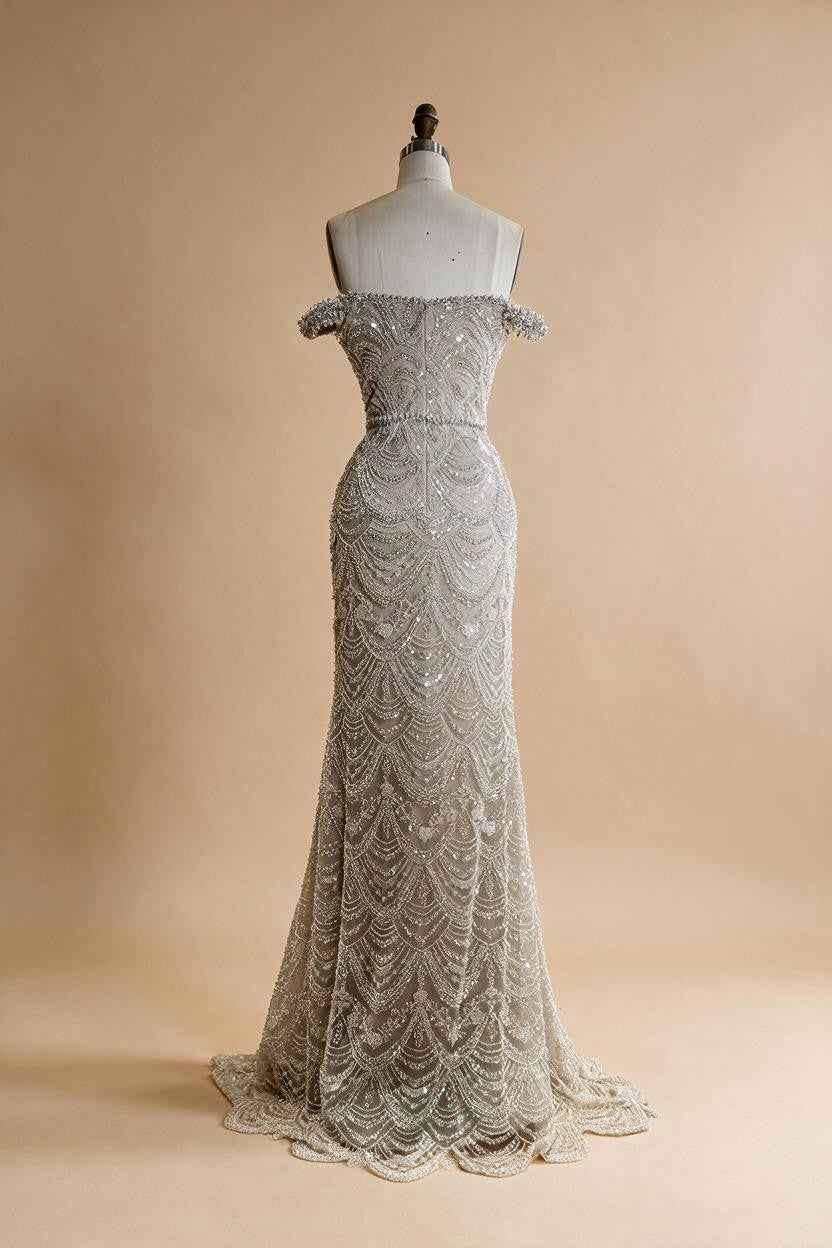 Pearl Beaded Off Shoulder Mermaid Evening Gown High-end Formal Occasion Party Dress Kosov Customized DLA73395A | Nightbubo