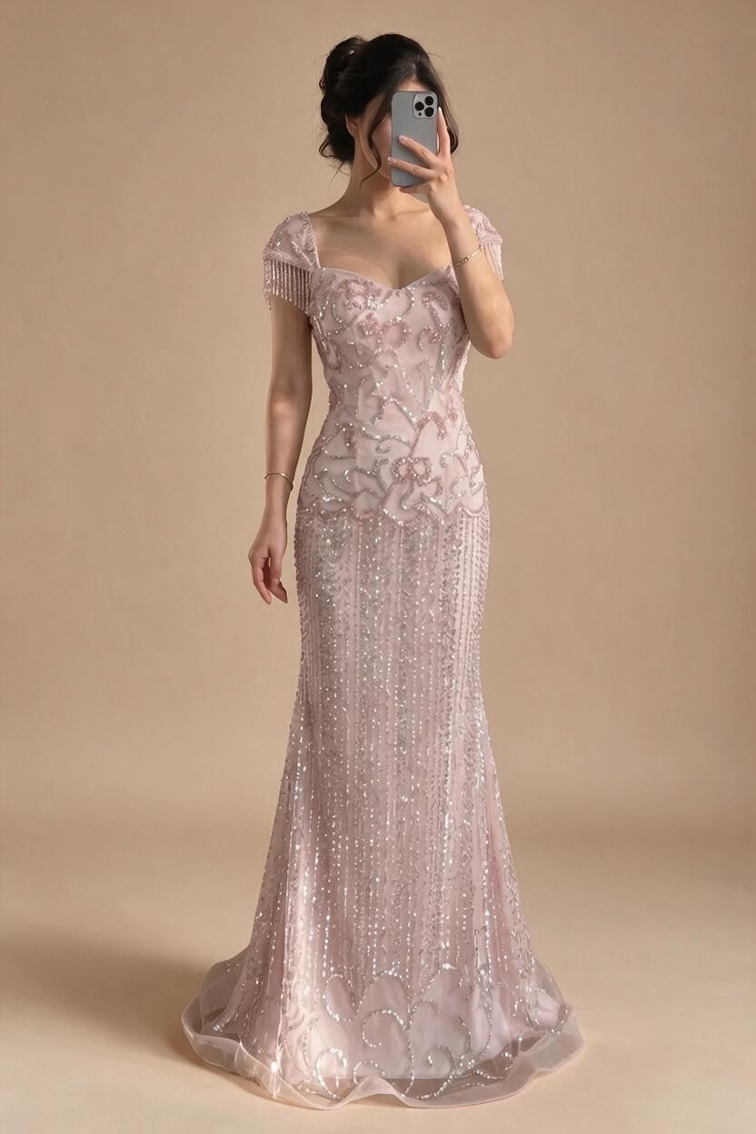 Pink Mermaid Beaded Evening Gowns 2026 Arabic Elegant Wedding Party Dresses DLA73550 Customized | Nightbubo