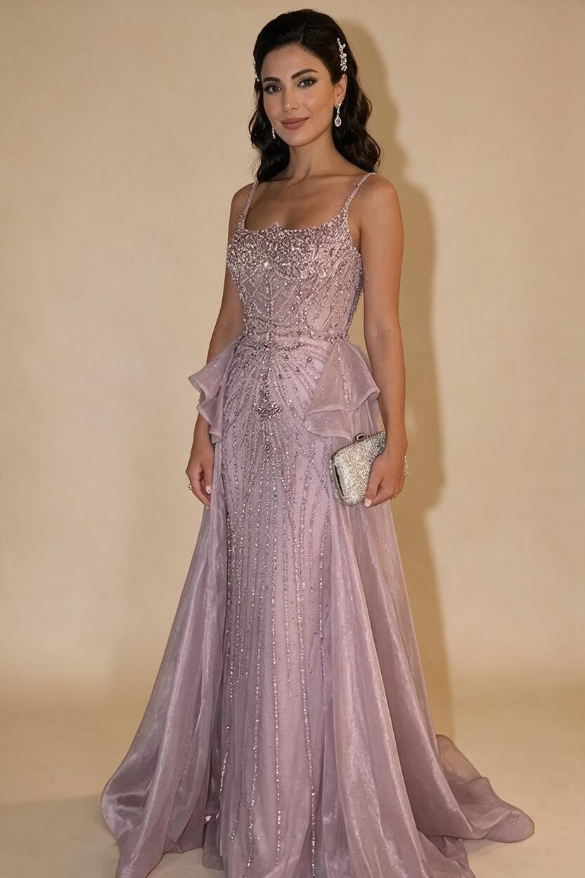 2026 Luxury Caramel Crystal Beaded Spaghetti Strap Mermaid Evening Dress Gowns for Formal Party DLA72810A Customized | Nightbubo