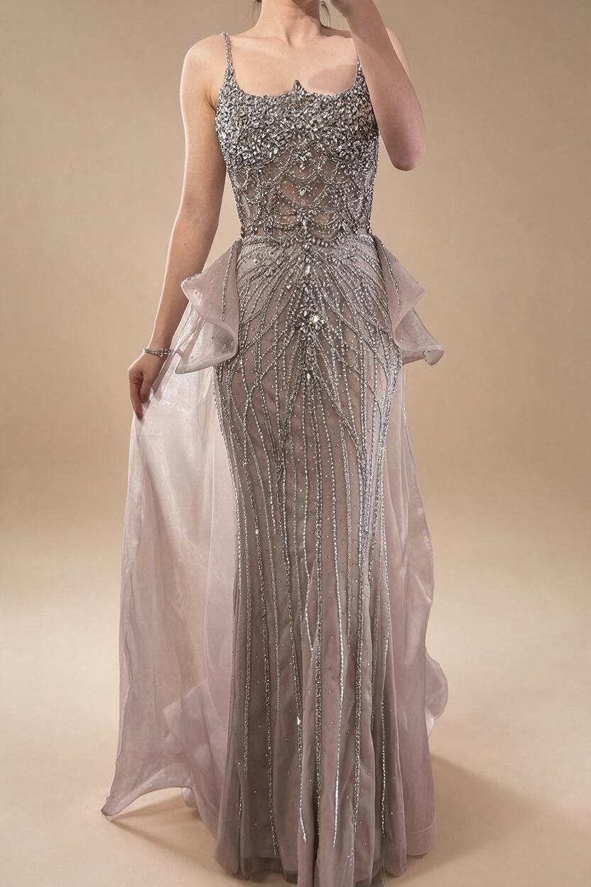2026 Luxury Caramel Crystal Beaded Spaghetti Strap Mermaid Evening Dress Gowns for Formal Party DLA72810A Customized | Nightbubo